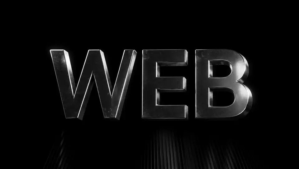 Metallic Web wordmark on a black background